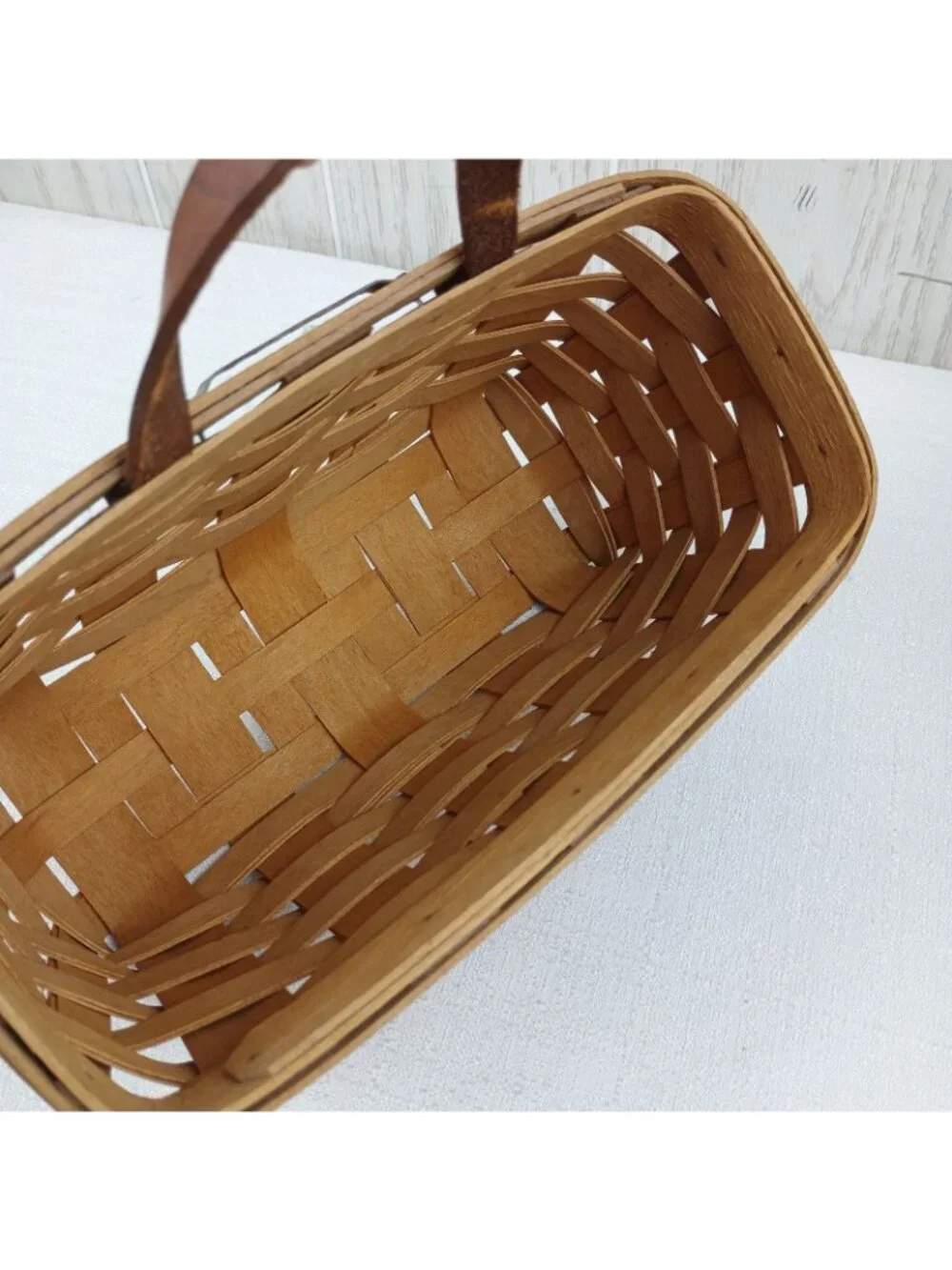 Vintage 1996 Longaberger Wall Hanging Leather Handle Basket Signed